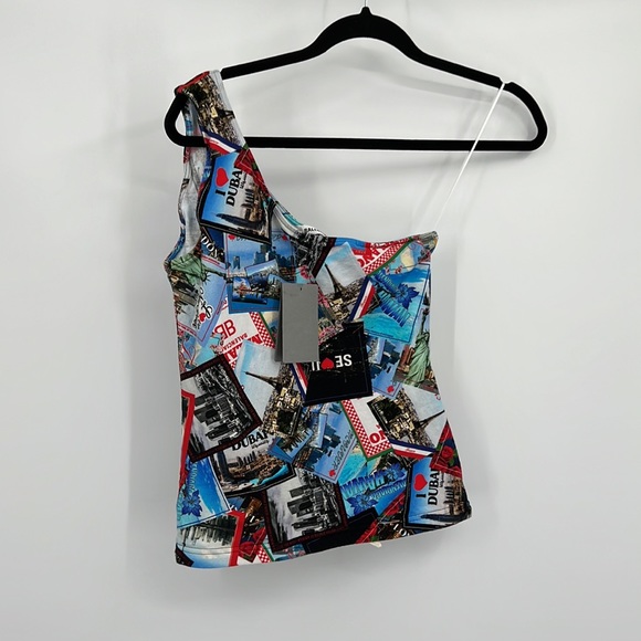 ❌SOLD❌ Balenciaga Asymmetric All Over Cities Tank Top in Multicolor - Picture 4 of 8